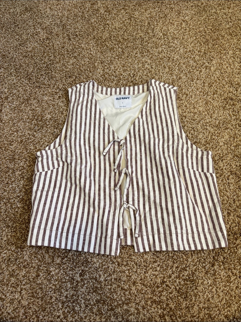 Old Navy || Linen Blend Striped Tie-Front Vest Top Size L